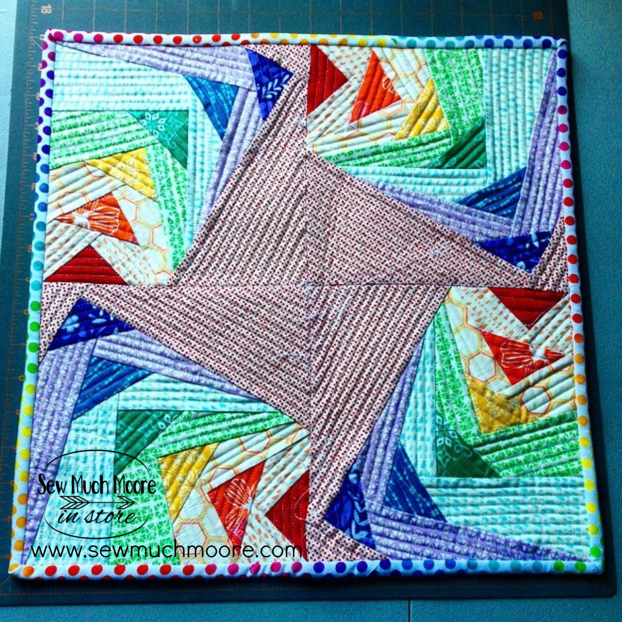 Completed Goosed up Rainbow Mini Quilt