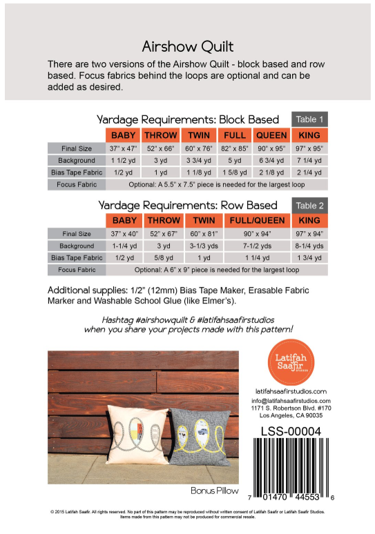 Here are the material requirements for the AirShow Quilt. Pattern is by Latifah Saafir Studios. #ForBeginners #easy #quilt #Quilts #Quilting #ideas #modern#ToMake #Designs #Simple #Blocks #Tutorial#quilting #sewing #handmade #Project #Patchwork #Contemporary #WalkingFoot #DIY #Fabric #Bedding #Hip #Trendy #SewMuchMoore #SewMuchMooreInStore 