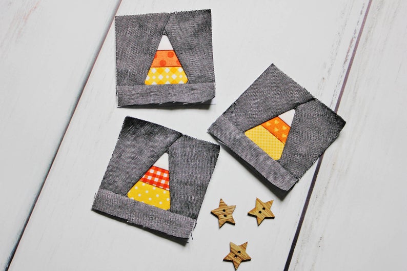 The Candy Corn quilt block pattern is a beginning FPP pattern that assumes a basic knowledge of paper piecing.