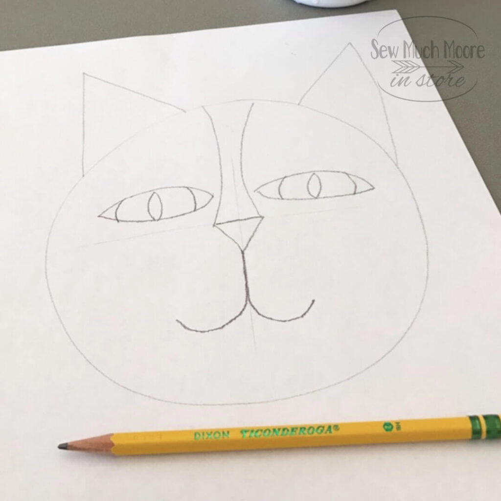 Line Drawing for Cat Faces Quilt.  This is the first step in the design process for the Cat Faces Quilt.  See how the finished quilt turns out!  #CatFacesQuilt #RawEdgeApplique #ModernQuilts #SewMuchMoore 